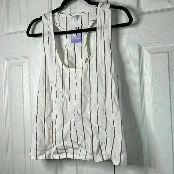 STARS ABOVE Striped Linen Blend Racerback Tank Top Size L - Picture 4 of 13